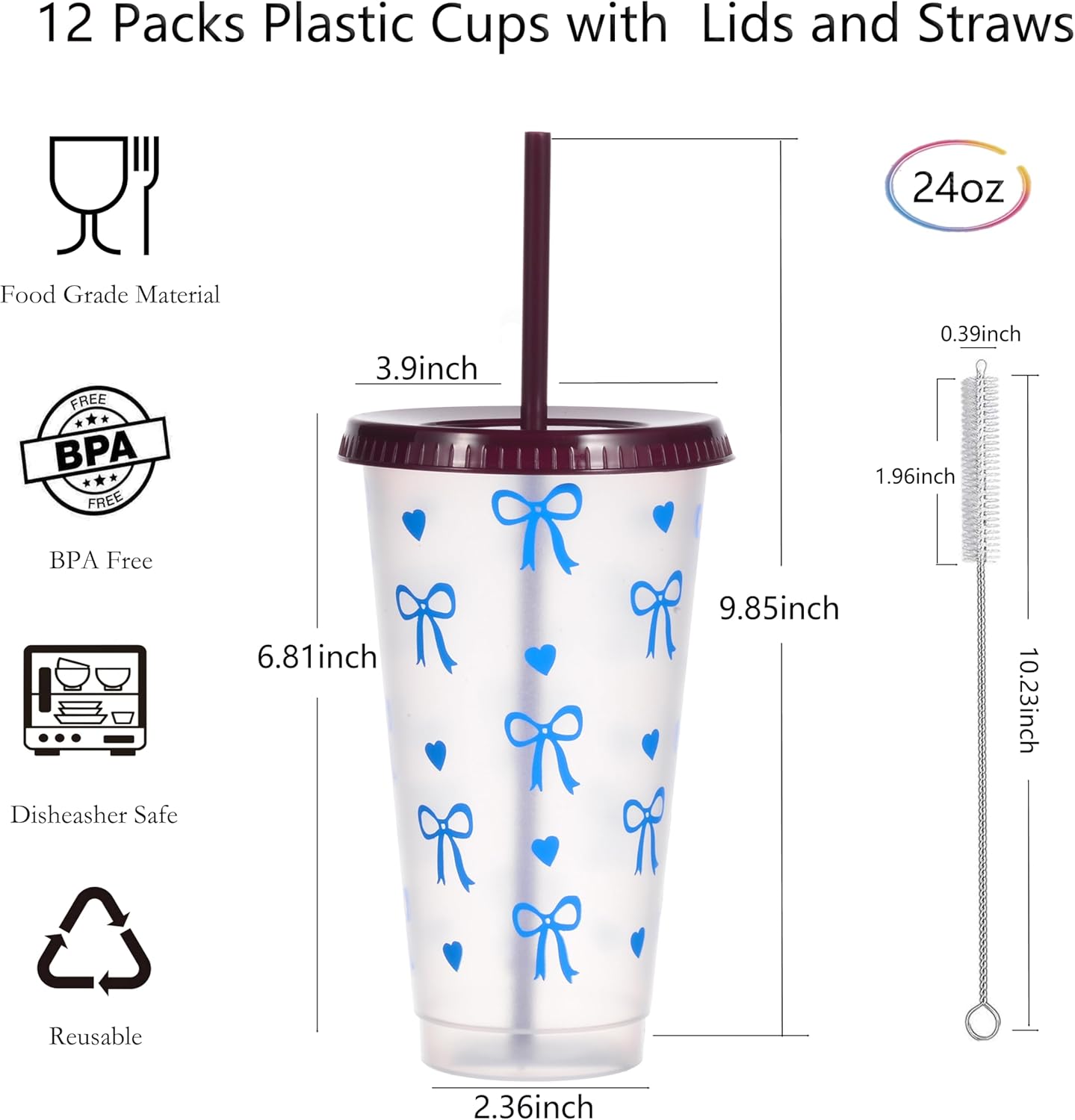 24 oz Reusable Plastic Cups, Custom Cups for Party with Lids and Straws, 12 Pack Iced Coffee Travel Mugs or Mean Girls Party Tumblers, Leak-Proof Coffee Travel Mug (12, Yellow)