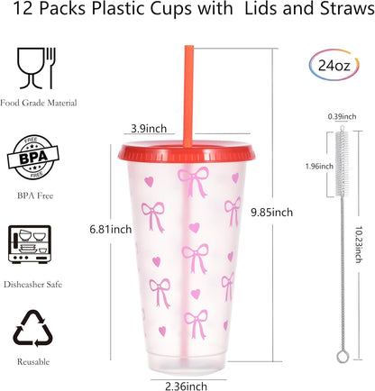 24 oz Reusable Plastic Cups, Custom Cups for Party with Lids and Straws, 12 Pack Iced Coffee Travel Mugs or Mean Girls Party Tumblers, Leak-Proof Coffee Travel Mug (12, Yellow)
