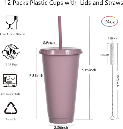 24 oz Reusable Plastic Cups, Custom Cups for Party with Lids and Straws, 12 Pack Iced Coffee Travel Mugs or Mean Girls Party Tumblers, Leak-Proof Coffee Travel Mug (12, Yellow)