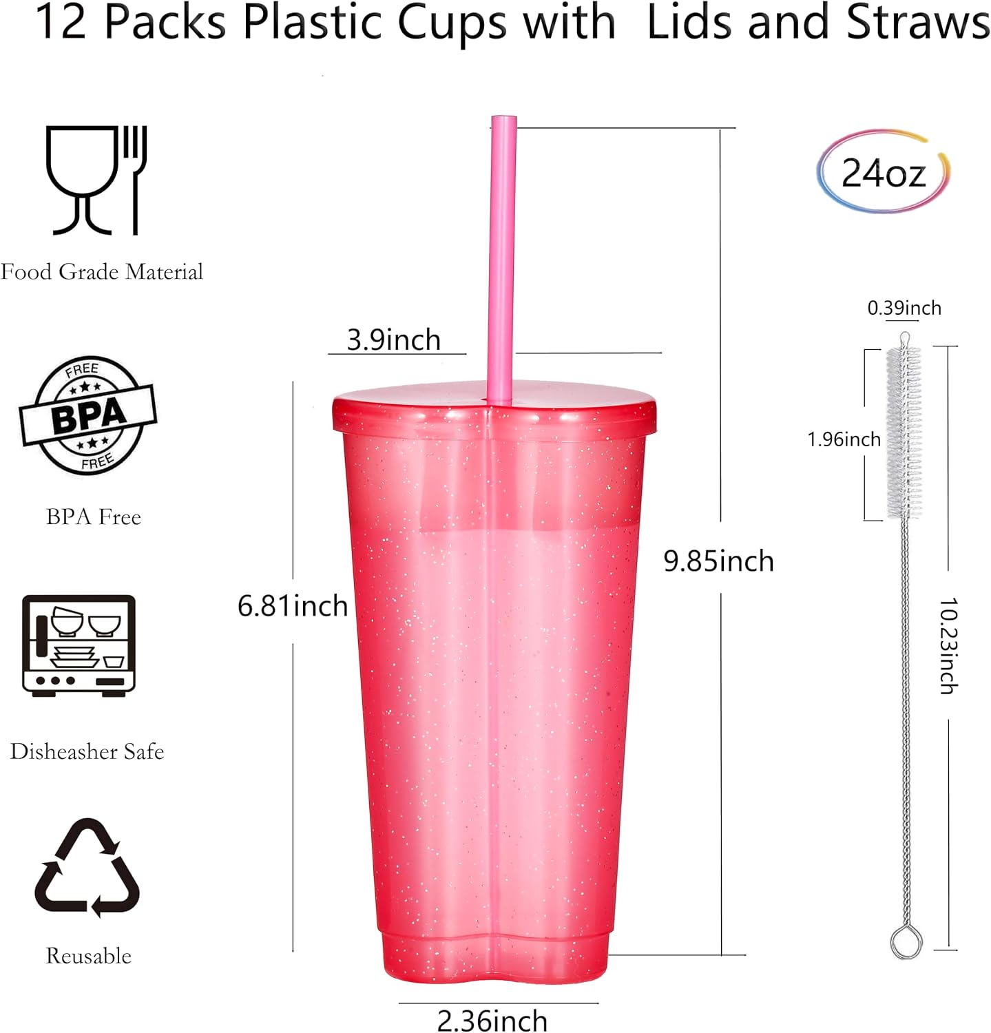 24 oz Reusable Plastic Cups, Custom Cups for Party with Lids and Straws, 12 Pack Iced Coffee Travel Mugs or Mean Girls Party Tumblers, Leak-Proof Coffee Travel Mug (12, Yellow)