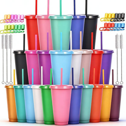 24 oz Reusable Plastic Cups, Custom Cups for Party with Lids and Straws, 12 Pack Iced Coffee Travel Mugs or Mean Girls Party Tumblers, Leak-Proof Coffee Travel Mug (12, Yellow)