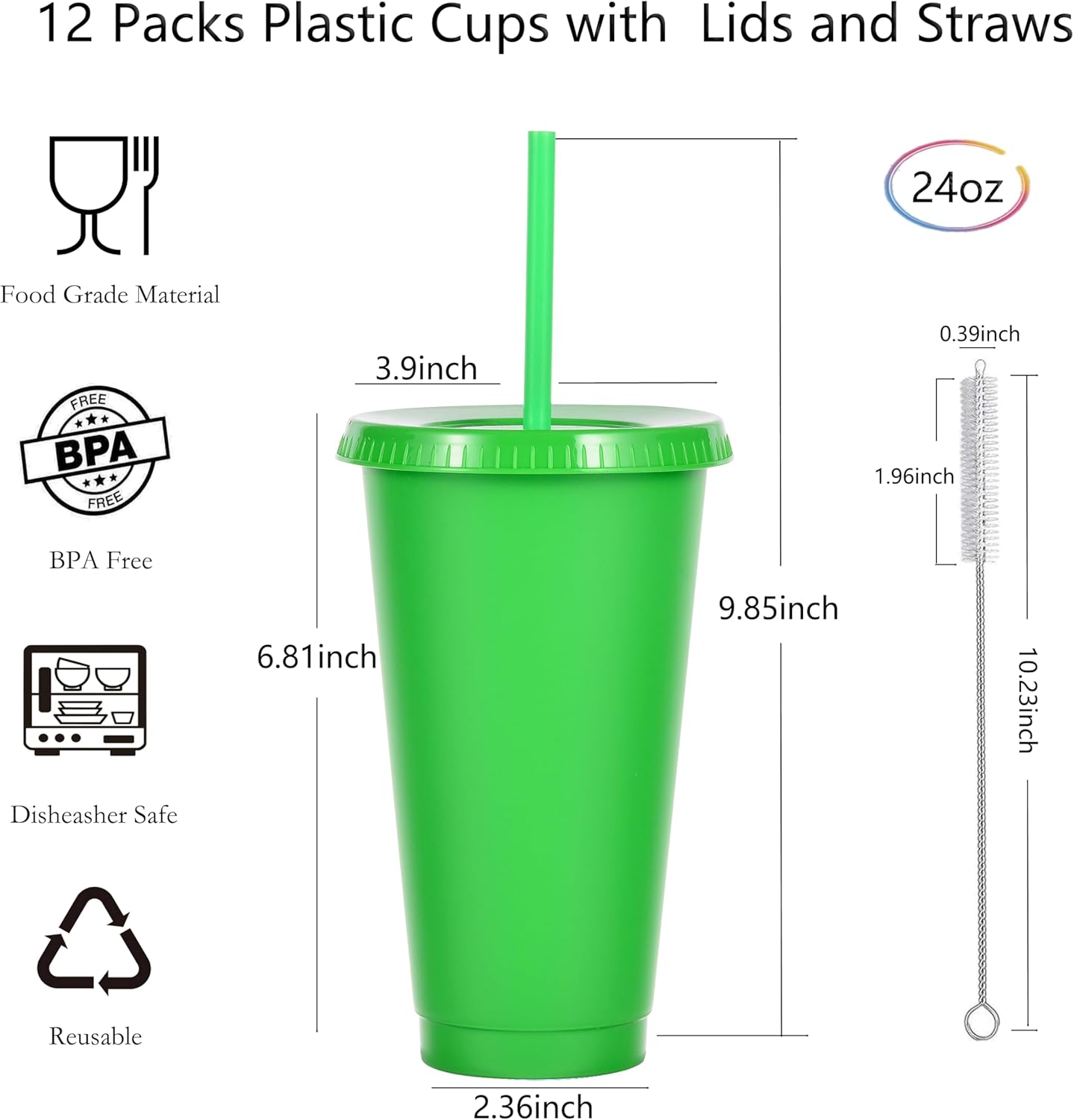 24 oz Reusable Plastic Cups, Custom Cups for Party with Lids and Straws, 12 Pack Iced Coffee Travel Mugs or Mean Girls Party Tumblers, Leak-Proof Coffee Travel Mug (12, Yellow)