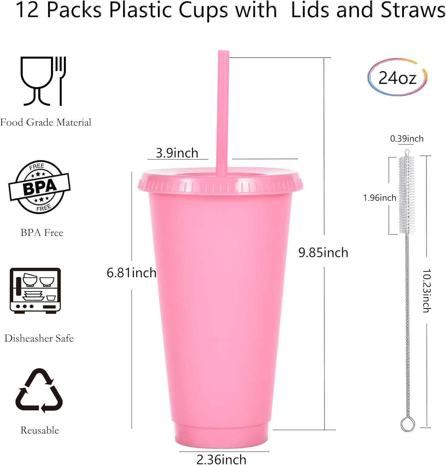 24 oz Reusable Plastic Cups, Custom Cups for Party with Lids and Straws, 12 Pack Iced Coffee Travel Mugs or Mean Girls Party Tumblers, Leak-Proof Coffee Travel Mug (12, Yellow)