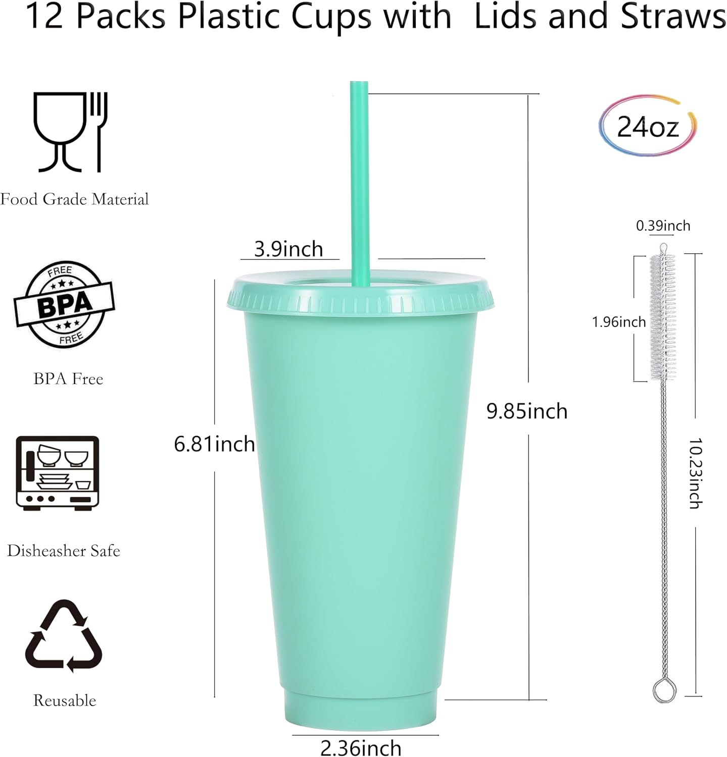 24 oz Reusable Plastic Cups, Custom Cups for Party with Lids and Straws, 12 Pack Iced Coffee Travel Mugs or Mean Girls Party Tumblers, Leak-Proof Coffee Travel Mug (12, Yellow)
