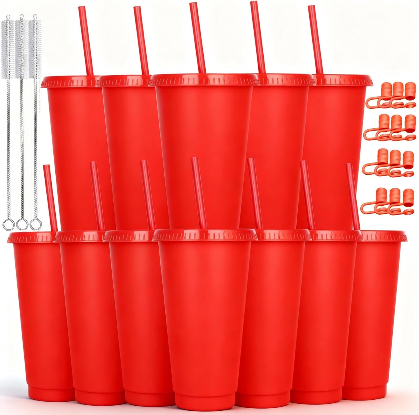 24 oz Reusable Plastic Cups, Custom Cups for Party with Lids and Straws, 12 Pack Iced Coffee Travel Mugs or Mean Girls Party Tumblers, Leak-Proof Coffee Travel Mug (12, Yellow)