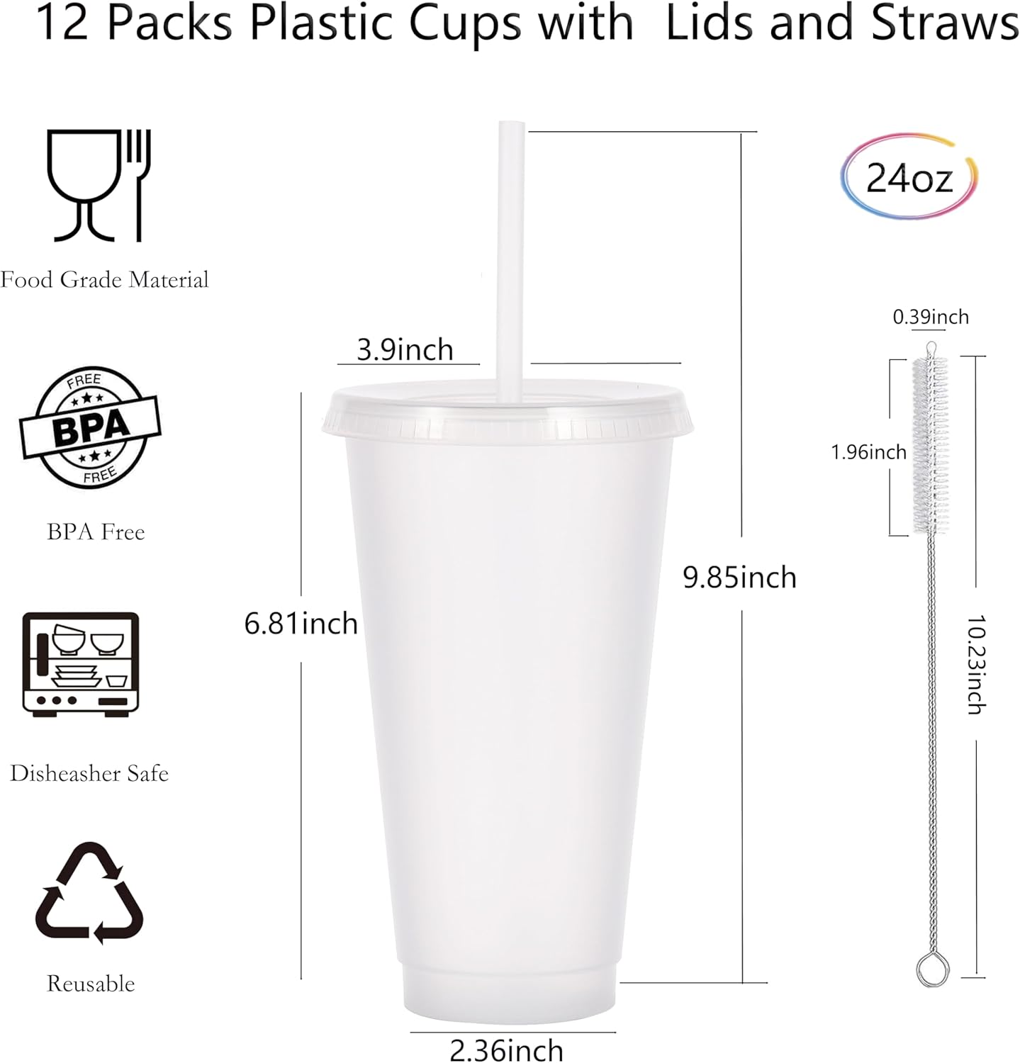 24 oz Reusable Plastic Cups, Custom Cups for Party with Lids and Straws, 12 Pack Iced Coffee Travel Mugs or Mean Girls Party Tumblers, Leak-Proof Coffee Travel Mug (12, Yellow)