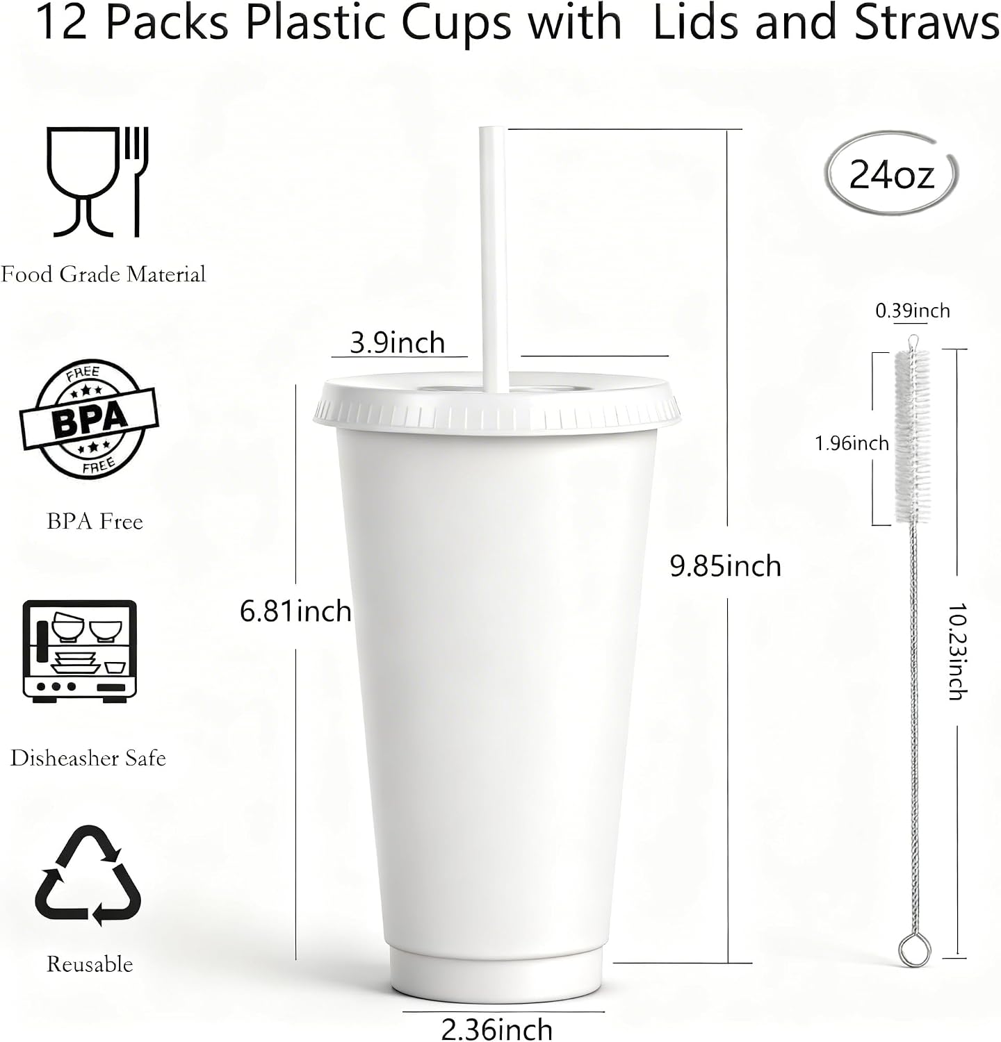 24 oz Reusable Plastic Cups, Custom Cups for Party with Lids and Straws, 12 Pack Iced Coffee Travel Mugs or Mean Girls Party Tumblers, Leak-Proof Coffee Travel Mug (12, Yellow)