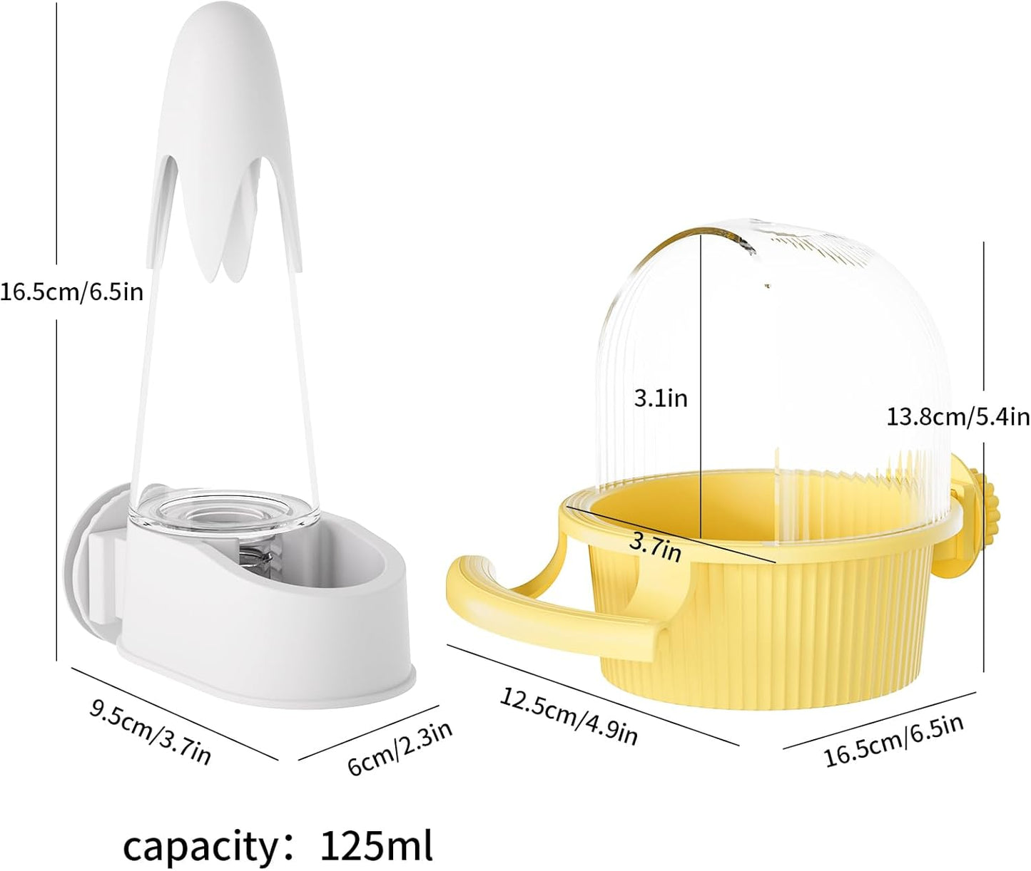 No Mess Bird Feeder Water Dispenser Set, Automatic Hydration, Bird Cage Accessories for Cockatiels Parrots Lovebirds Canarys Finches Budgies and Other Small to Medium Sized Birds (Yellow + White)
