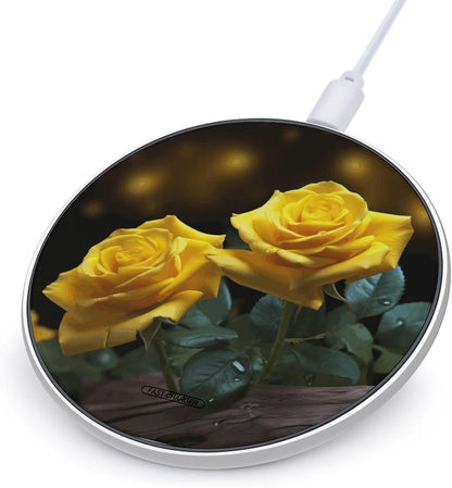 Beautiful Yellow Roses Wireless Charger Qi-Certified Fast Wireless Charging Pad with USB Cable Portable Charging Station Slim Charger Mat for Most Wireless Charging Smartphones