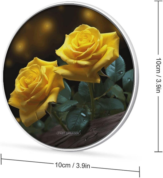 Beautiful Yellow Roses Wireless Charger Qi-Certified Fast Wireless Charging Pad with USB Cable Portable Charging Station Slim Charger Mat for Most Wireless Charging Smartphones