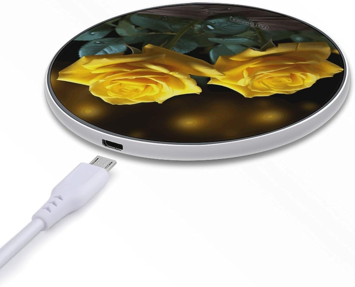 Beautiful Yellow Roses Wireless Charger Qi-Certified Fast Wireless Charging Pad with USB Cable Portable Charging Station Slim Charger Mat for Most Wireless Charging Smartphones