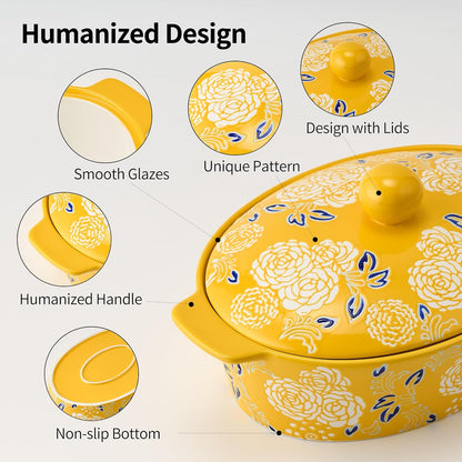 Ceramic Casserole Dish With Lid, Casserole Dishes for Oven, Baking Dish Lasagna Pans For Cooking, Oval Baking Pan, Dutch Oven, Perfect for Bread Baking and Serving, Housewarming, Christmas - Yellow