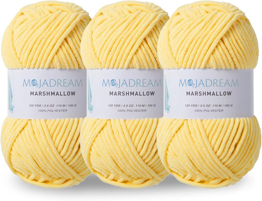 3PCS 3.5oz Chenille Yarn for Blankets Amigurumi: Soft Velvet Baby Yarn Blanket Knitting and Crocheting Bulky 5# Yarn 3 Skeins of 100g (Yellow)