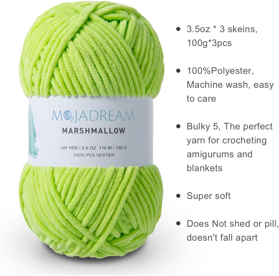 3PCS 3.5oz Chenille Yarn for Blankets Amigurumi: Soft Velvet Baby Yarn Blanket Knitting and Crocheting Bulky 5# Yarn 3 Skeins of 100g (Yellow)