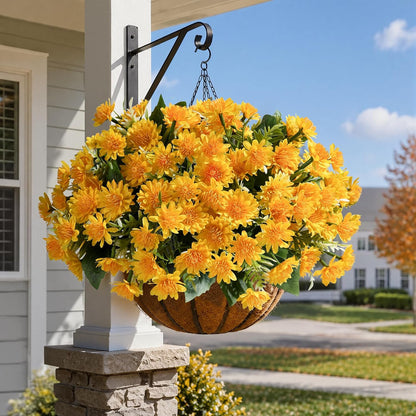 Artificial Fall Mum Flowers for Outdoor, Faux Chrysanthemum Bushes UV Resistant, Waterproof Floral Arrangements, Fake Autumn Daisy Flowers for Front Door Patio Garden Yard Planter Home Decor, Yellow