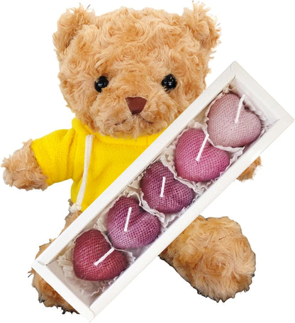 and3 859632 Gift Heart Candle, White Box, Fluffy Bear, Parka, Yellow, Present, Birthday, Gift Bag Included