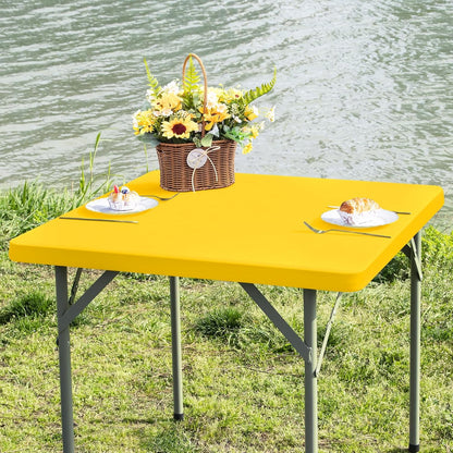 Card Table Covers Fitted Square Elastic Tablecloth, Yellow 34x34 in | Card Table Tablecloth with Elastic, Stretch Spandex Patio Table Covers Washable for Dining, Indoor, Outdoor, Party, Camping