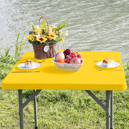 Card Table Covers Fitted Square Elastic Tablecloth, Yellow 34x34 in | Card Table Tablecloth with Elastic, Stretch Spandex Patio Table Covers Washable for Dining, Indoor, Outdoor, Party, Camping