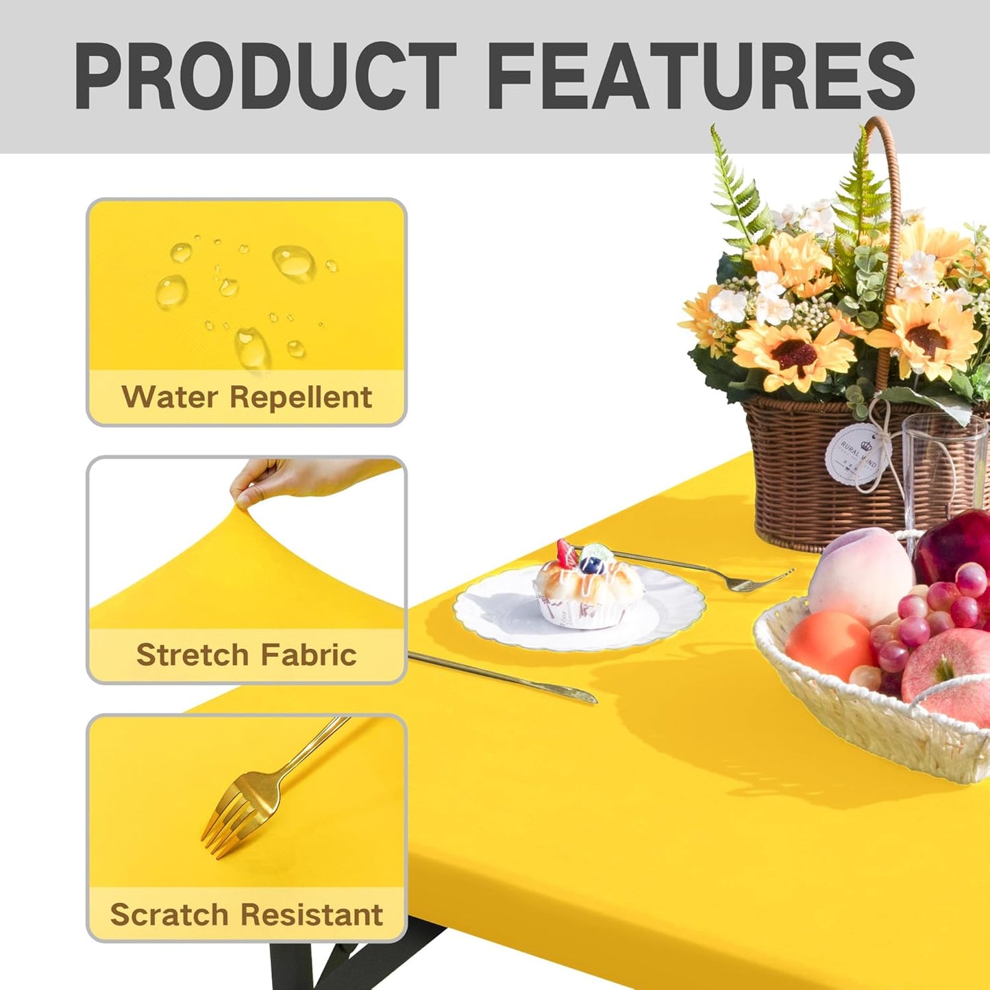 Card Table Covers Fitted Square Elastic Tablecloth, Yellow 34x34 in | Card Table Tablecloth with Elastic, Stretch Spandex Patio Table Covers Washable for Dining, Indoor, Outdoor, Party, Camping