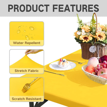 Card Table Covers Fitted Square Elastic Tablecloth, Yellow 34x34 in | Card Table Tablecloth with Elastic, Stretch Spandex Patio Table Covers Washable for Dining, Indoor, Outdoor, Party, Camping
