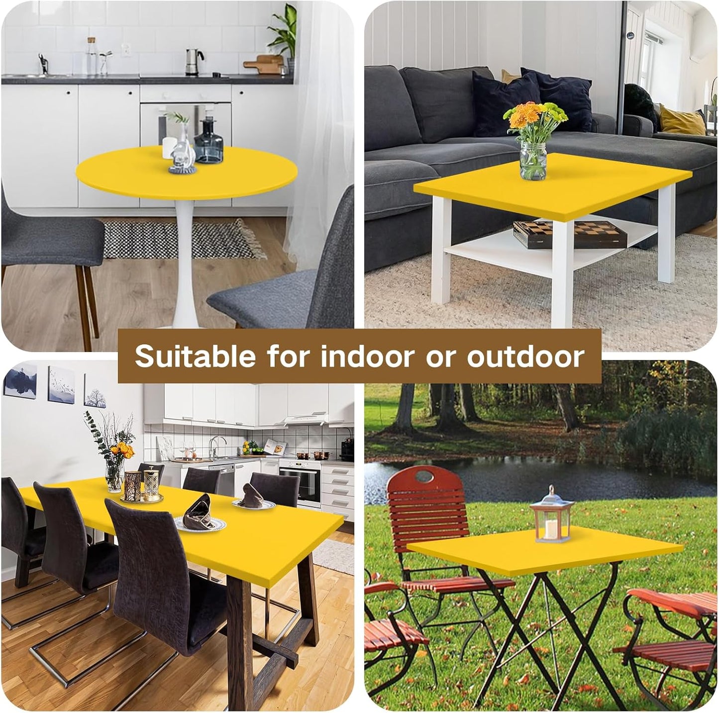 Card Table Covers Fitted Square Elastic Tablecloth, Yellow 34x34 in | Card Table Tablecloth with Elastic, Stretch Spandex Patio Table Covers Washable for Dining, Indoor, Outdoor, Party, Camping