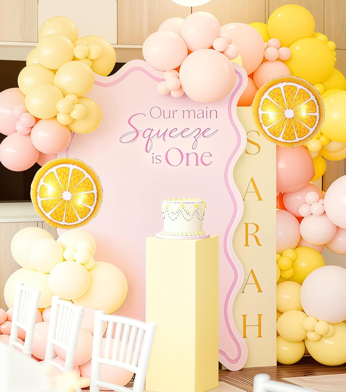 Pink and Yellow Balloon Arch Garland Kit, Lemon Balloon Arch Garland Kit with Pastel Yellow Light Pink Latex Balloons Lemon Foil Ballons for Lemon Party Birthday Baby Shower Bridal Shower Decor