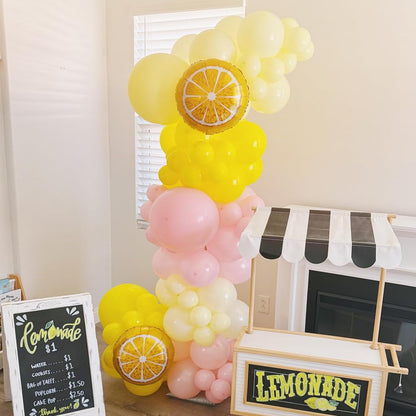 Pink and Yellow Balloon Arch Garland Kit, Lemon Balloon Arch Garland Kit with Pastel Yellow Light Pink Latex Balloons Lemon Foil Ballons for Lemon Party Birthday Baby Shower Bridal Shower Decor