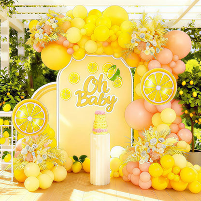 Pink and Yellow Balloon Arch Garland Kit, Lemon Balloon Arch Garland Kit with Pastel Yellow Light Pink Latex Balloons Lemon Foil Ballons for Lemon Party Birthday Baby Shower Bridal Shower Decor