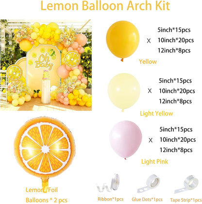 Pink and Yellow Balloon Arch Garland Kit, Lemon Balloon Arch Garland Kit with Pastel Yellow Light Pink Latex Balloons Lemon Foil Ballons for Lemon Party Birthday Baby Shower Bridal Shower Decor