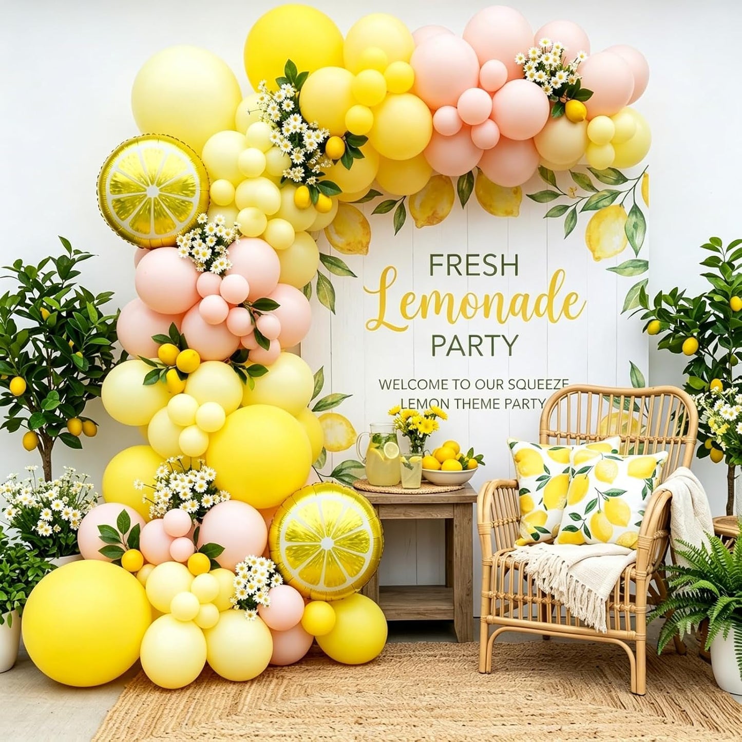 Pink and Yellow Balloon Arch Garland Kit, Lemon Balloon Arch Garland Kit with Pastel Yellow Light Pink Latex Balloons Lemon Foil Ballons for Lemon Party Birthday Baby Shower Bridal Shower Decor