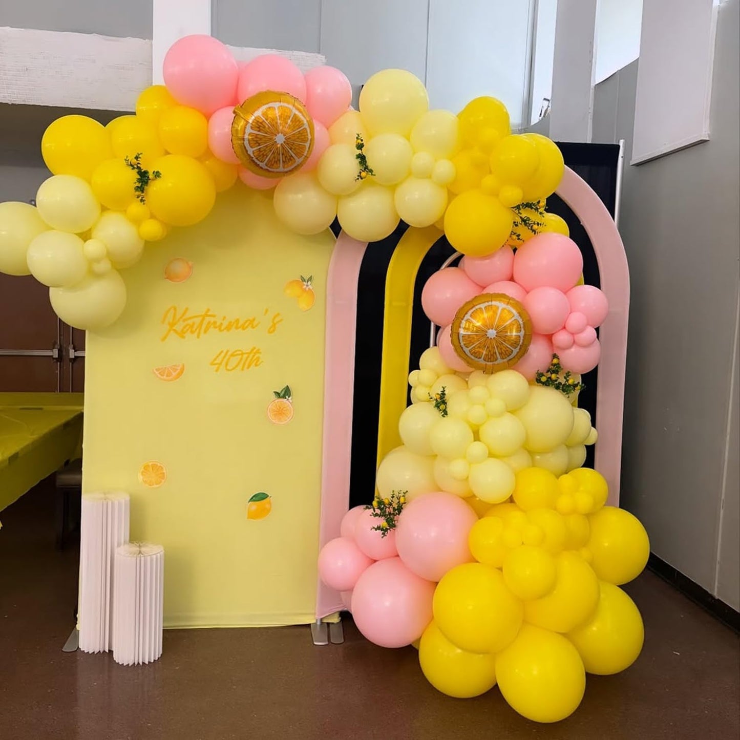 Pink and Yellow Balloon Arch Garland Kit, Lemon Balloon Arch Garland Kit with Pastel Yellow Light Pink Latex Balloons Lemon Foil Ballons for Lemon Party Birthday Baby Shower Bridal Shower Decor