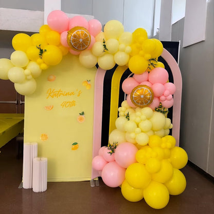 Pink and Yellow Balloon Arch Garland Kit, Lemon Balloon Arch Garland Kit with Pastel Yellow Light Pink Latex Balloons Lemon Foil Ballons for Lemon Party Birthday Baby Shower Bridal Shower Decor