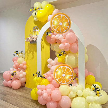 Pink and Yellow Balloon Arch Garland Kit, Lemon Balloon Arch Garland Kit with Pastel Yellow Light Pink Latex Balloons Lemon Foil Ballons for Lemon Party Birthday Baby Shower Bridal Shower Decor