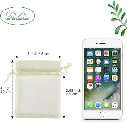 HRX Package 100pcs Little Organza Bags 3 x 4 inch, Pastel Yellow Mesh Bags Drawstring Pouches for Jewelry Bracelets Candy Party Favor Small Gift