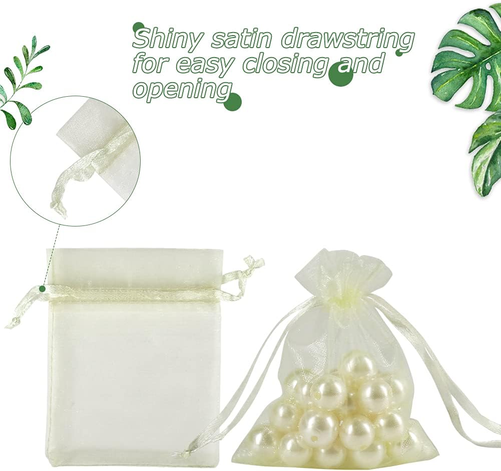 HRX Package 100pcs Little Organza Bags 3 x 4 inch, Pastel Yellow Mesh Bags Drawstring Pouches for Jewelry Bracelets Candy Party Favor Small Gift