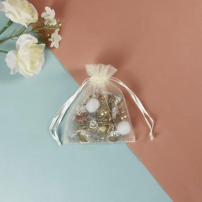 HRX Package 100pcs Little Organza Bags 3 x 4 inch, Pastel Yellow Mesh Bags Drawstring Pouches for Jewelry Bracelets Candy Party Favor Small Gift