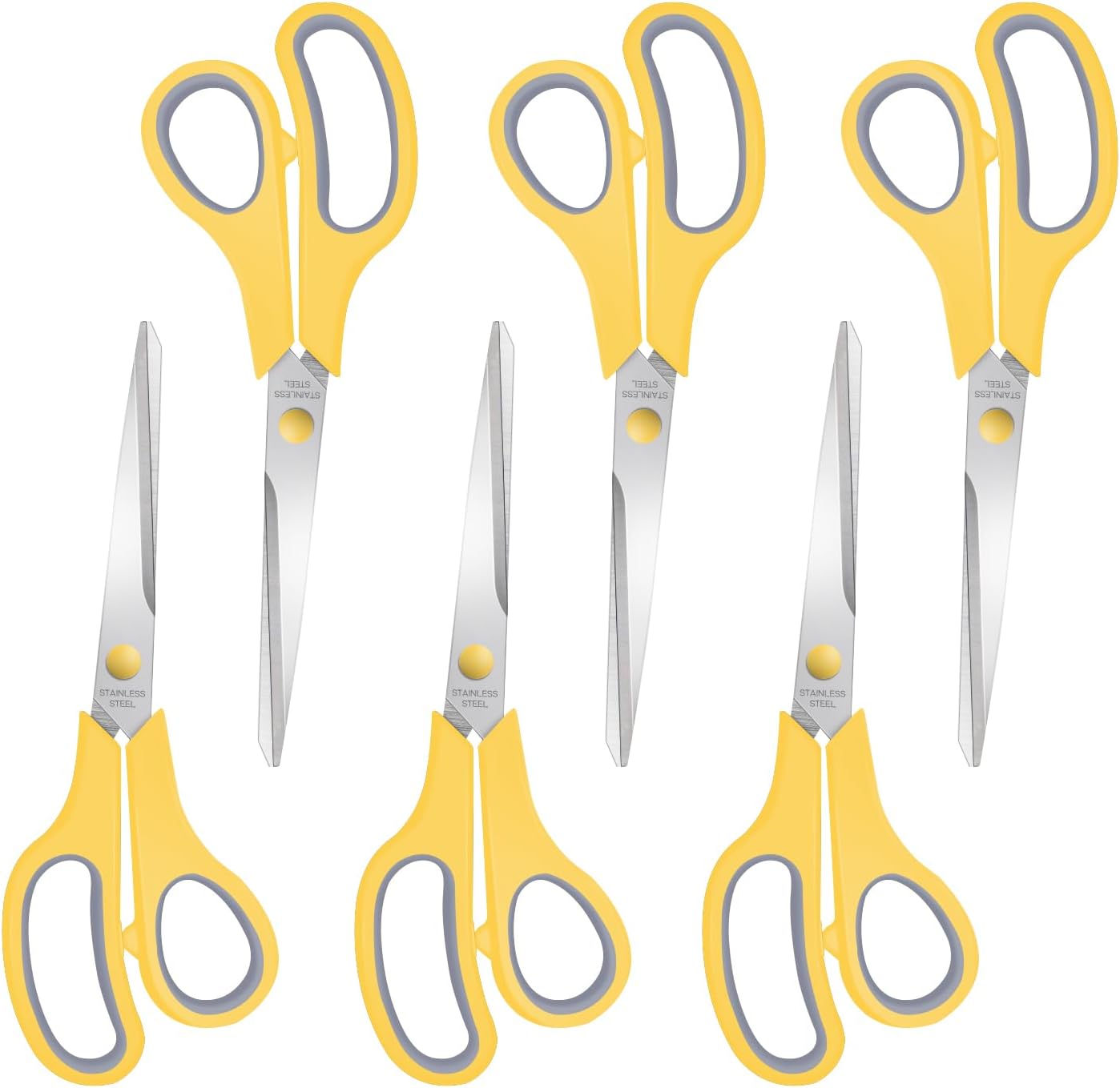 6 Packs Sewing Craft Scissors Bulk,8" Multipurpose Heavy Duty Sharp Scissors,Stainless Steel Shears for Home Office Student Supplies,Yellow