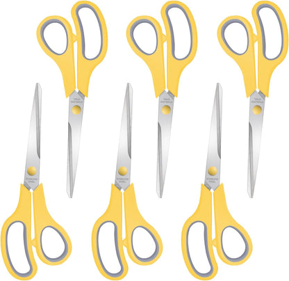 6 Packs Sewing Craft Scissors Bulk,8" Multipurpose Heavy Duty Sharp Scissors,Stainless Steel Shears for Home Office Student Supplies,Yellow