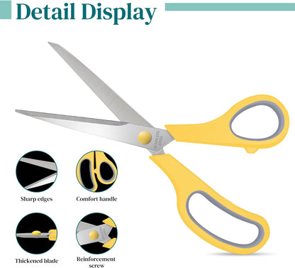 6 Packs Sewing Craft Scissors Bulk,8" Multipurpose Heavy Duty Sharp Scissors,Stainless Steel Shears for Home Office Student Supplies,Yellow