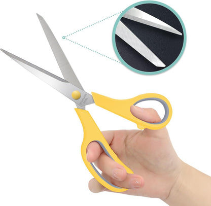 6 Packs Sewing Craft Scissors Bulk,8" Multipurpose Heavy Duty Sharp Scissors,Stainless Steel Shears for Home Office Student Supplies,Yellow