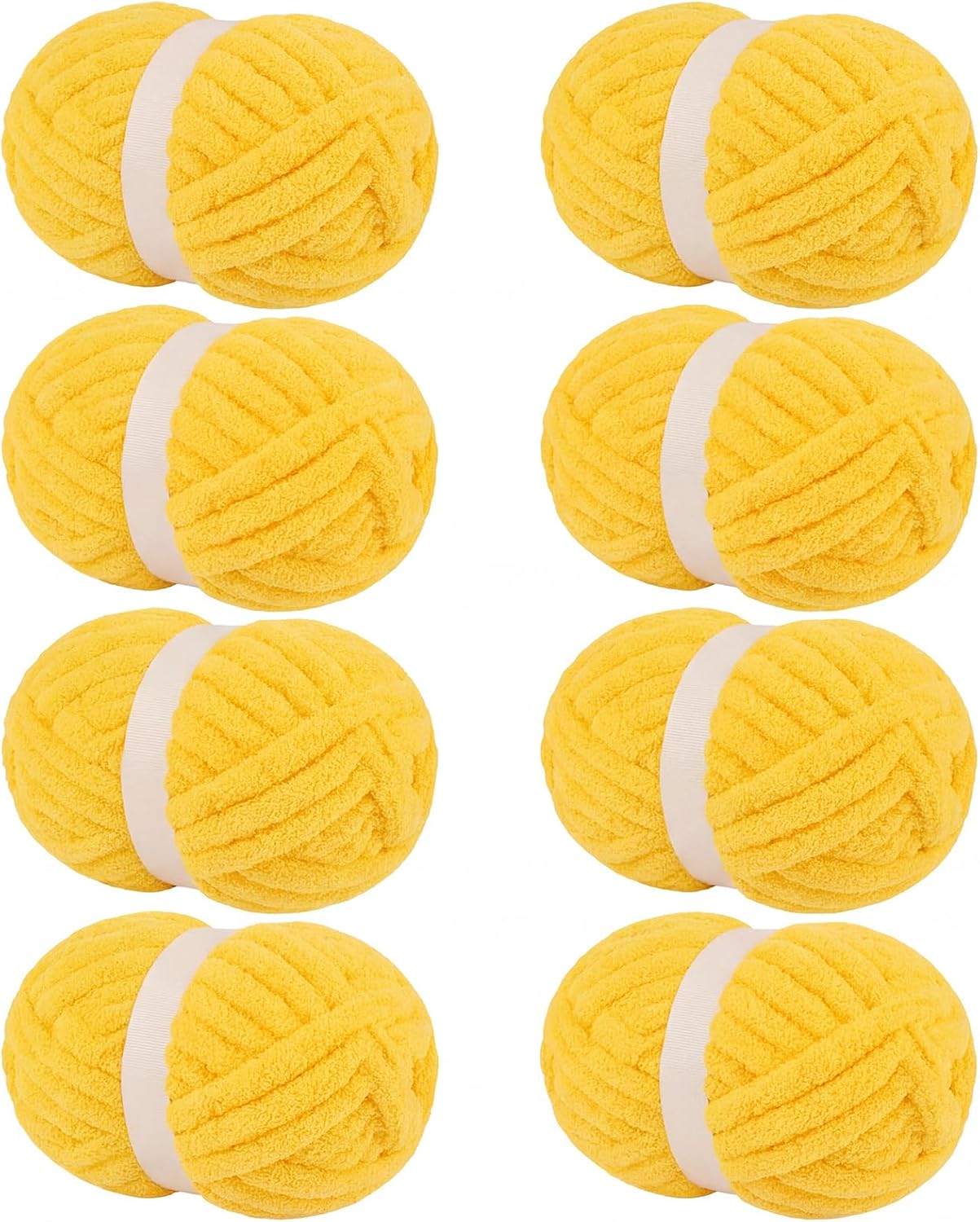 Yellow Chunky Chenille Yarn for Hand Knitting Blanket (8 Pack, Total 64oz) - Shed-Resistant Fluffy Jumbo Yarn for Crocheting, Super Bulky Big Yarn for DIY Throw, Pre-Wound & Tangle-Free