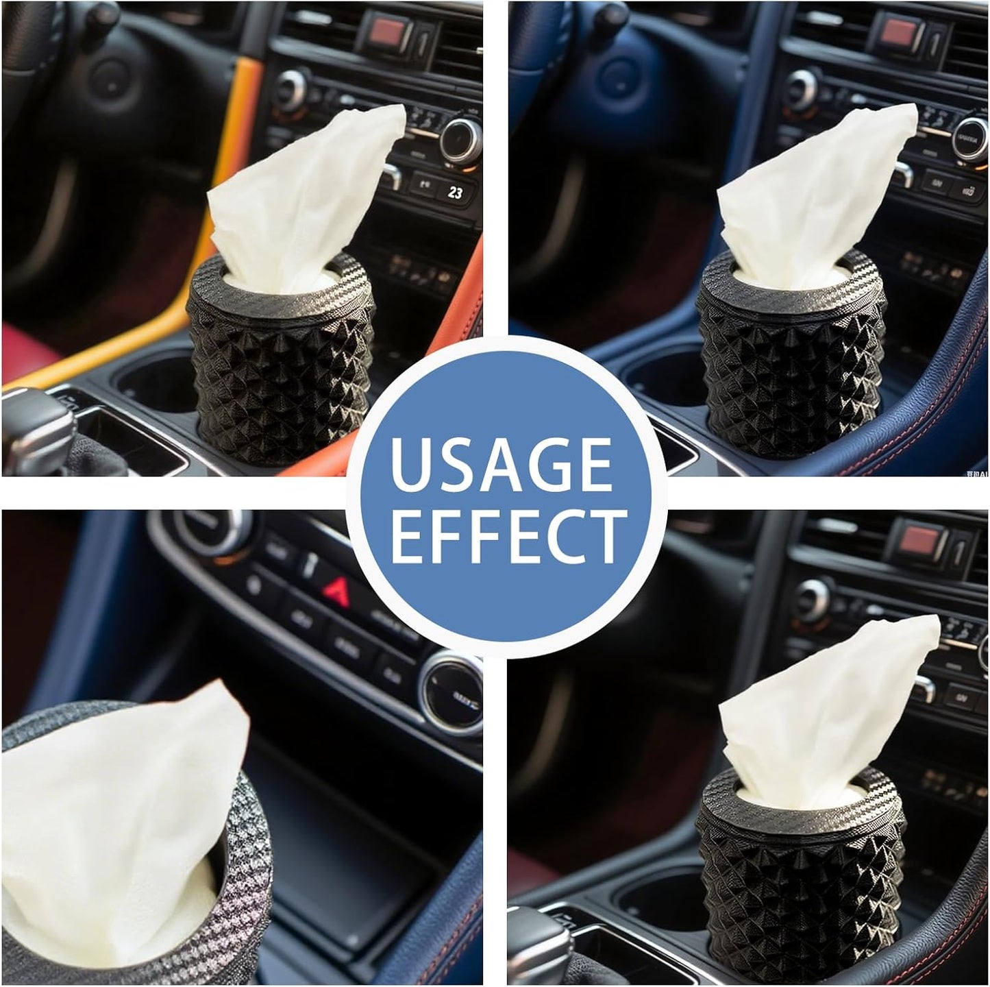 Car Cup Holder Tissue Box Holder – Auto Interior Accessories for Men & Women，Car Accessories Organizer with Premium Tissues with 1 Pack Tissues, Universal Fit for Most Vehicles (Lemon Yellow)