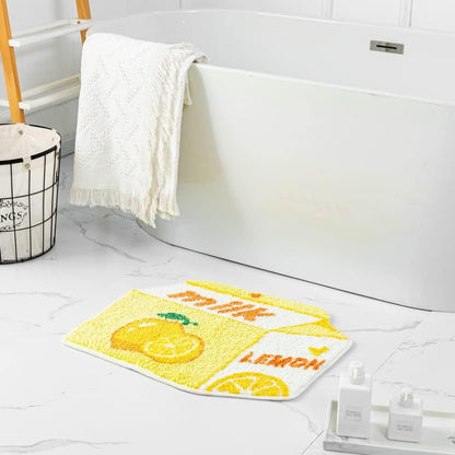 Lemon Fruit Bath Mat for Bathroom Rugs Cute Yellow Absorbent Non Slip Fruit Lemon Bath Rug Milk Cartoon Shaped Fun Plush Microfiber Shower Rug Washable Carpet Fluffy Bathtub Mat Decorative