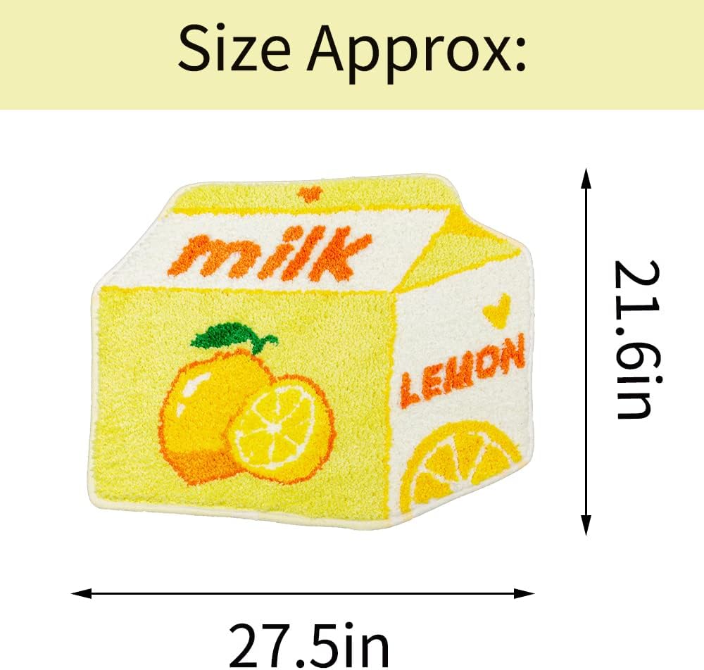 Lemon Fruit Bath Mat for Bathroom Rugs Cute Yellow Absorbent Non Slip Fruit Lemon Bath Rug Milk Cartoon Shaped Fun Plush Microfiber Shower Rug Washable Carpet Fluffy Bathtub Mat Decorative