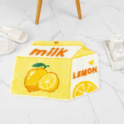 Lemon Fruit Bath Mat for Bathroom Rugs Cute Yellow Absorbent Non Slip Fruit Lemon Bath Rug Milk Cartoon Shaped Fun Plush Microfiber Shower Rug Washable Carpet Fluffy Bathtub Mat Decorative