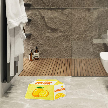 Lemon Fruit Bath Mat for Bathroom Rugs Cute Yellow Absorbent Non Slip Fruit Lemon Bath Rug Milk Cartoon Shaped Fun Plush Microfiber Shower Rug Washable Carpet Fluffy Bathtub Mat Decorative