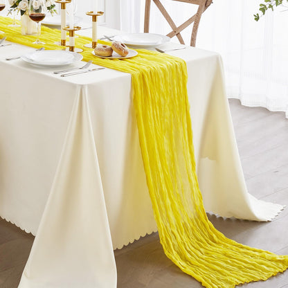 Niallant Yellow Cheesecloth Table Runner, 10 Ft x 120 Inches, Light Yellow Gauze for Dining, Wedding, Baby Shower Decor