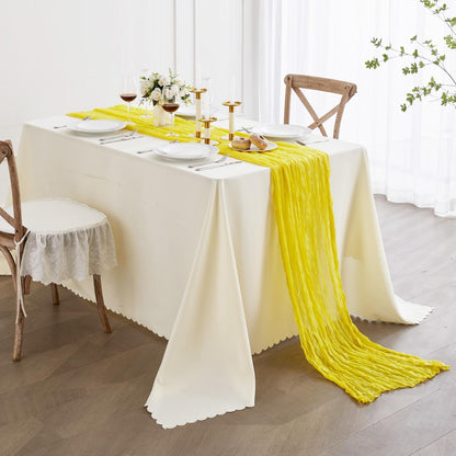 Niallant Yellow Cheesecloth Table Runner, 10 Ft x 120 Inches, Light Yellow Gauze for Dining, Wedding, Baby Shower Decor