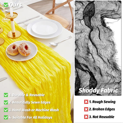 Niallant Yellow Cheesecloth Table Runner, 10 Ft x 120 Inches, Light Yellow Gauze for Dining, Wedding, Baby Shower Decor