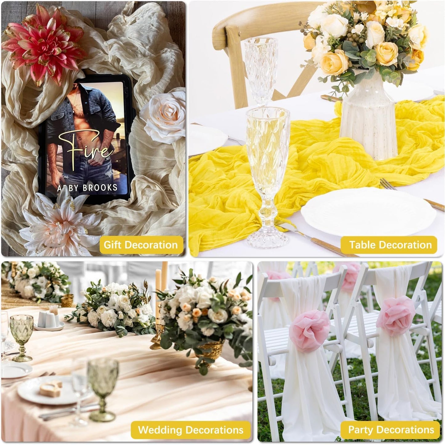 Niallant Yellow Cheesecloth Table Runner, 10 Ft x 120 Inches, Light Yellow Gauze for Dining, Wedding, Baby Shower Decor